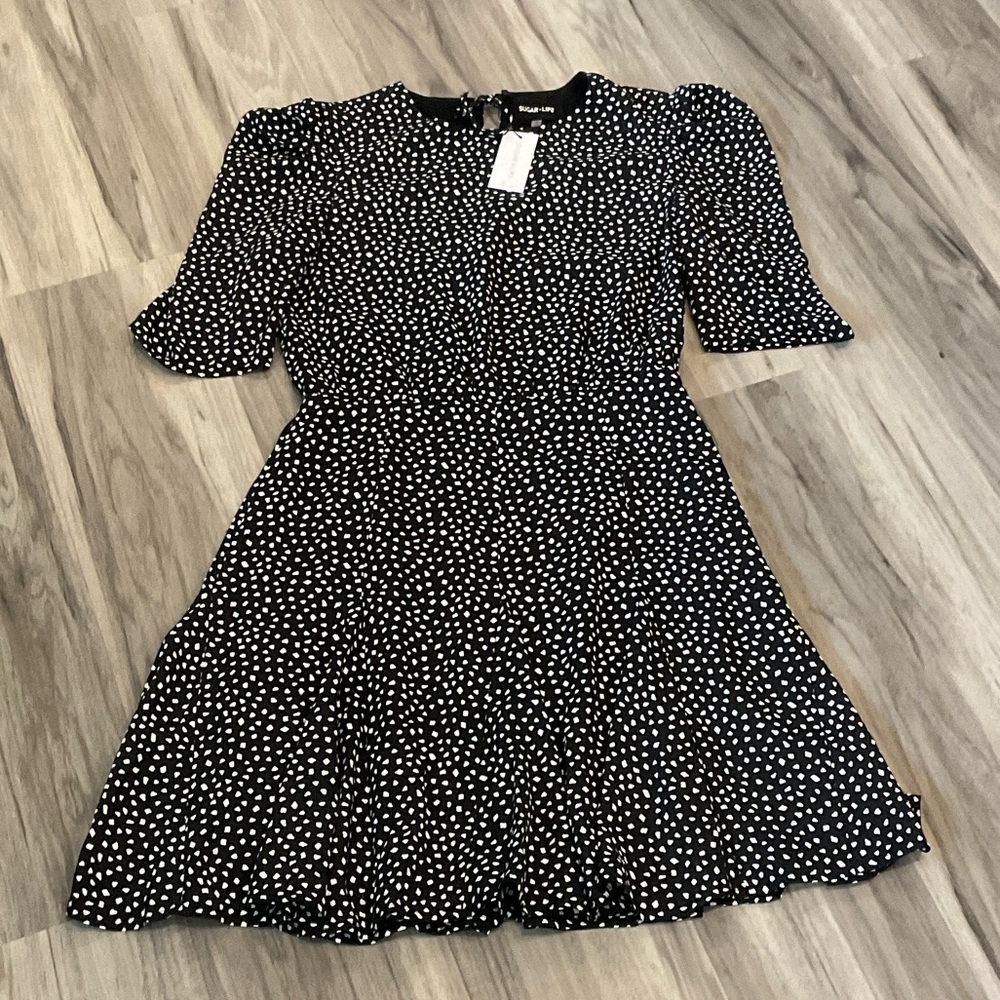 Sugar + Lips Black and White Polka Dot Mini Dress size small